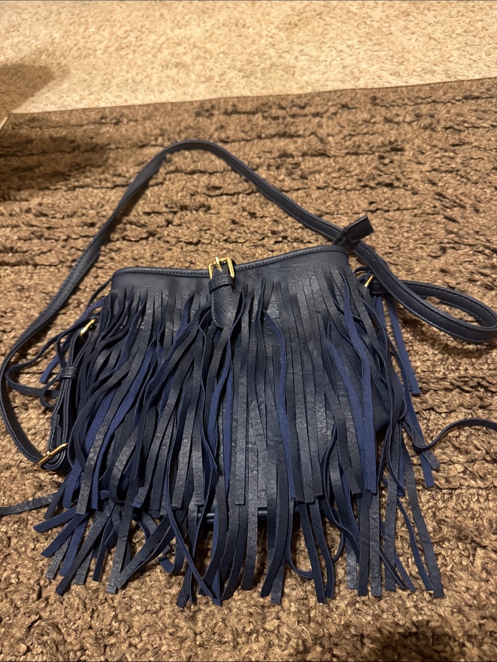 Fringe Crossbody Bag in Navy Blue